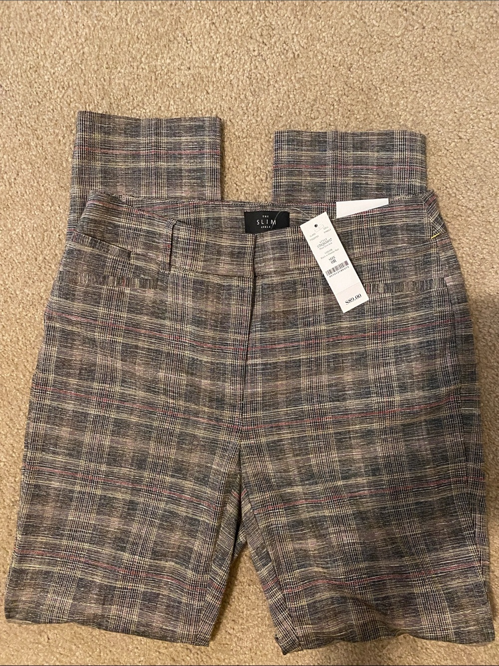 White House Black Market Slim Ankle Plaid Cropped Pants in Grey Multi